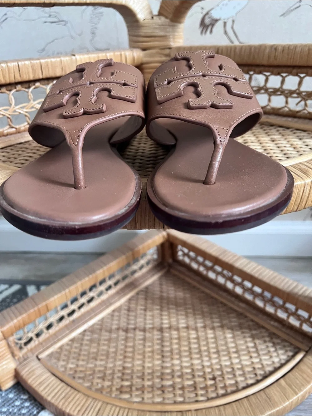 Tory Burch‎ Weston full logo thong sandals calf leather royal tan